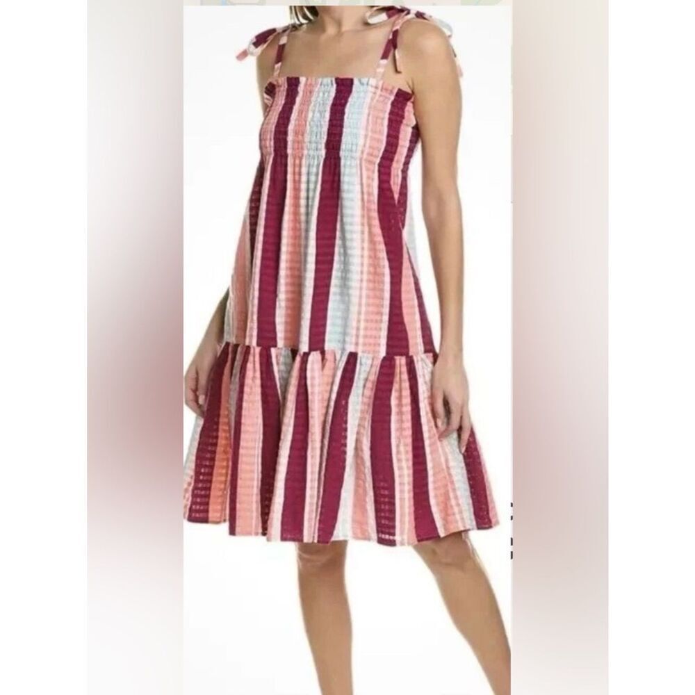 Tanya Taylor NWT Smocked Leandra Sleeveless Sundress Pink Stripe Size